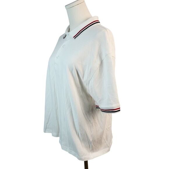 NEW POL Woman's Small White Cotton Short Sleeve Polo Shirt Red Black Stripe Trim - Picture 7 of 15